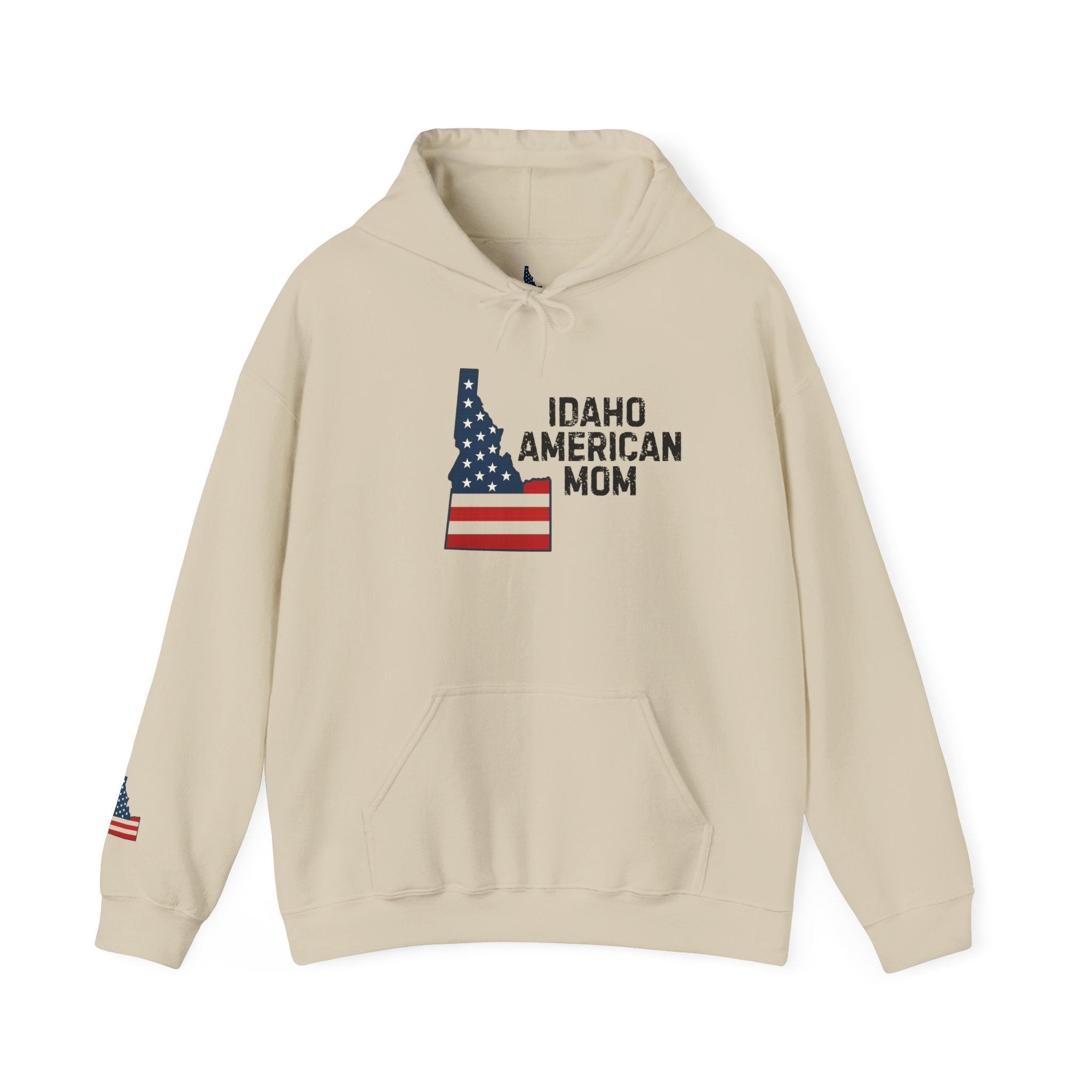 Idaho American Mom Hoodie with Sleeve Logo