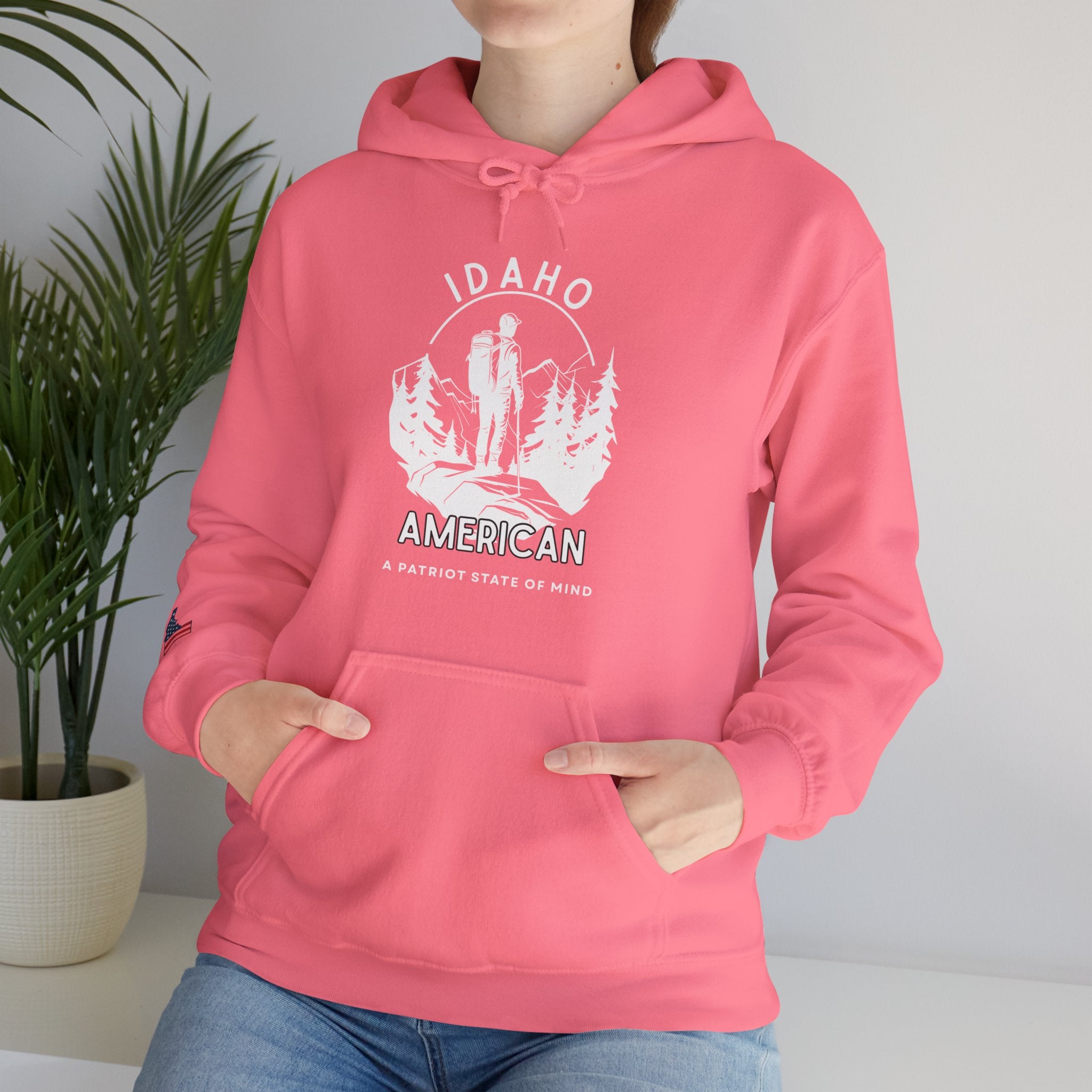 'Idaho American Patriot State of Mind' Hoodie with Sleeve Logo