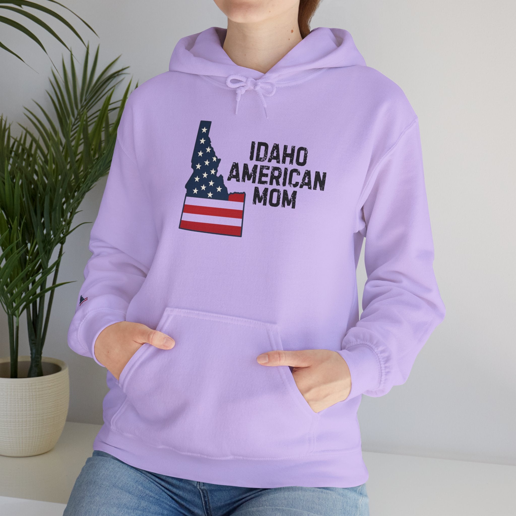 Idaho American Mom Hoodie with Sleeve Logo