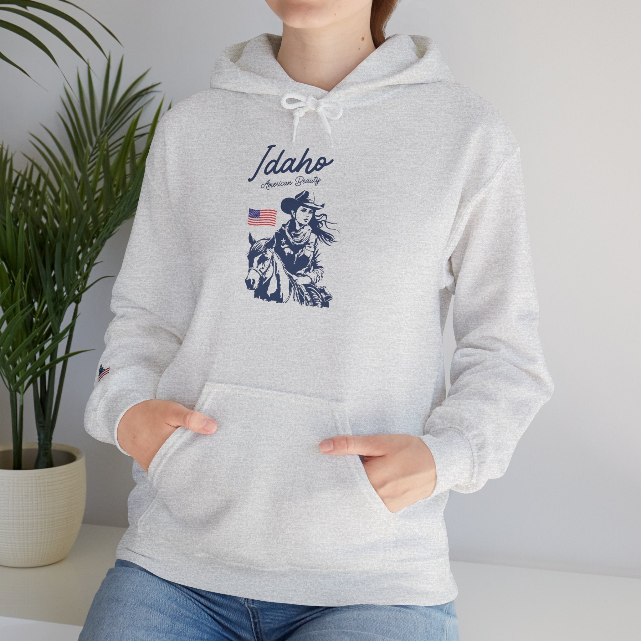 Idaho American Beauty Western Hoodie With Sleeve Logo