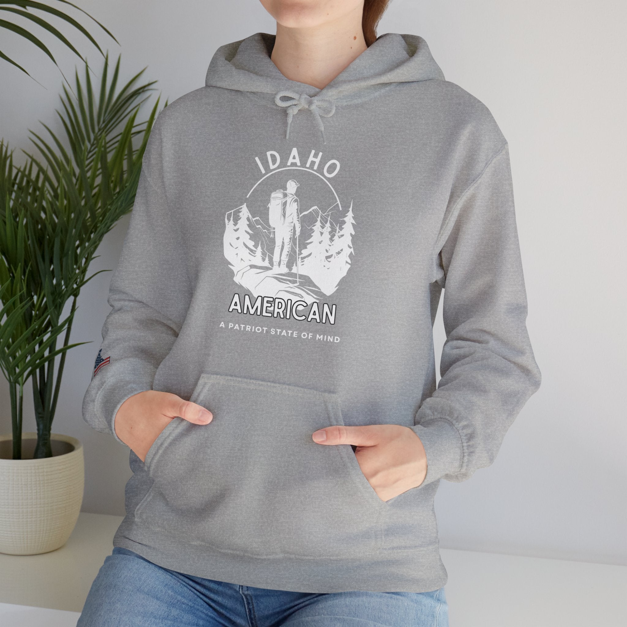 'Idaho American Patriot State of Mind' Hoodie with Sleeve Logo