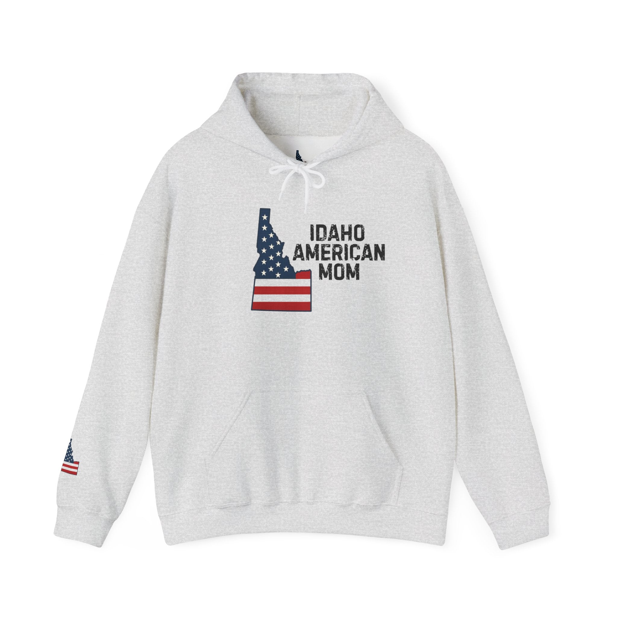 Idaho American Mom Hoodie with Sleeve Logo