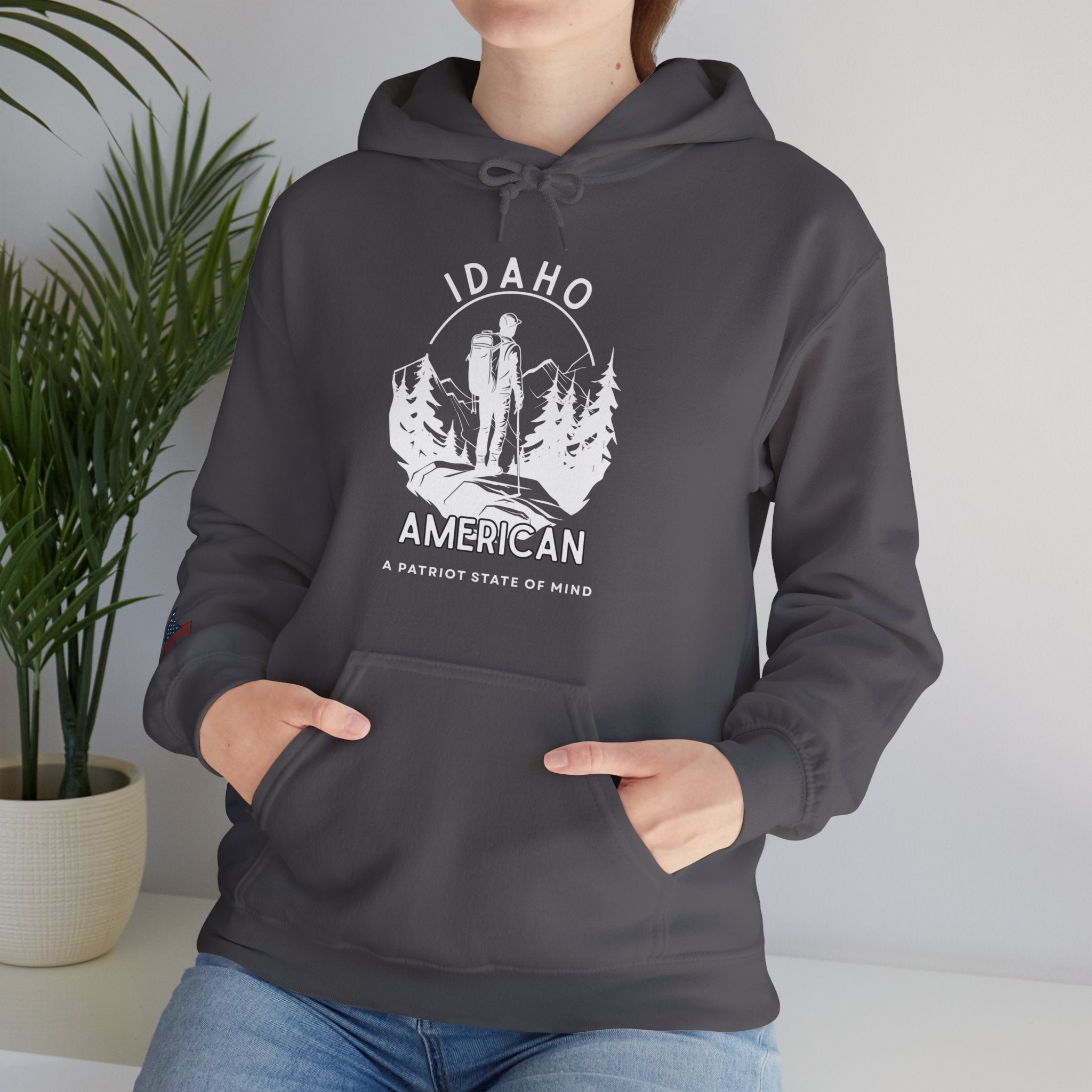 'Idaho American Patriot State of Mind' Hoodie with Sleeve Logo