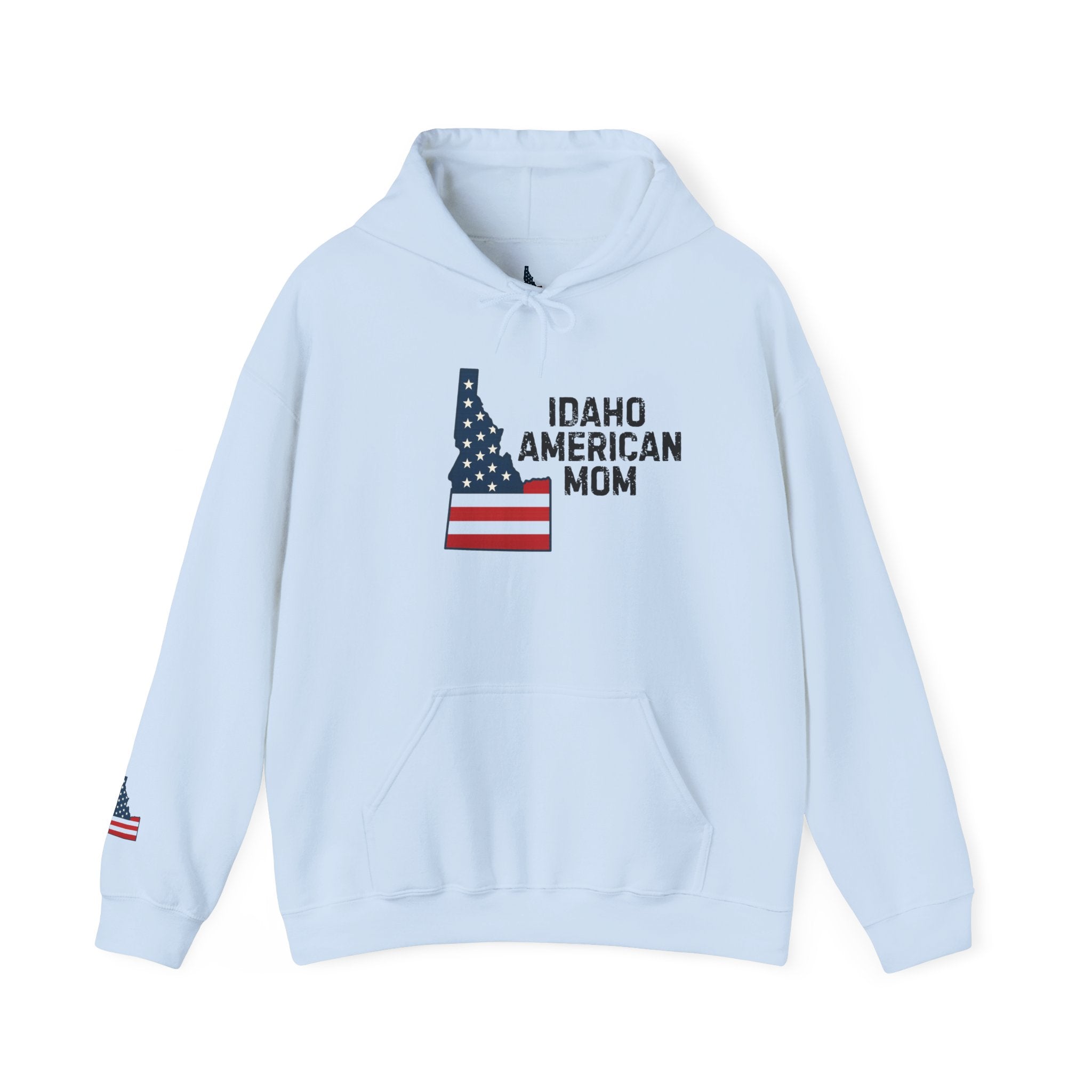 Idaho American Mom Hoodie with Sleeve Logo