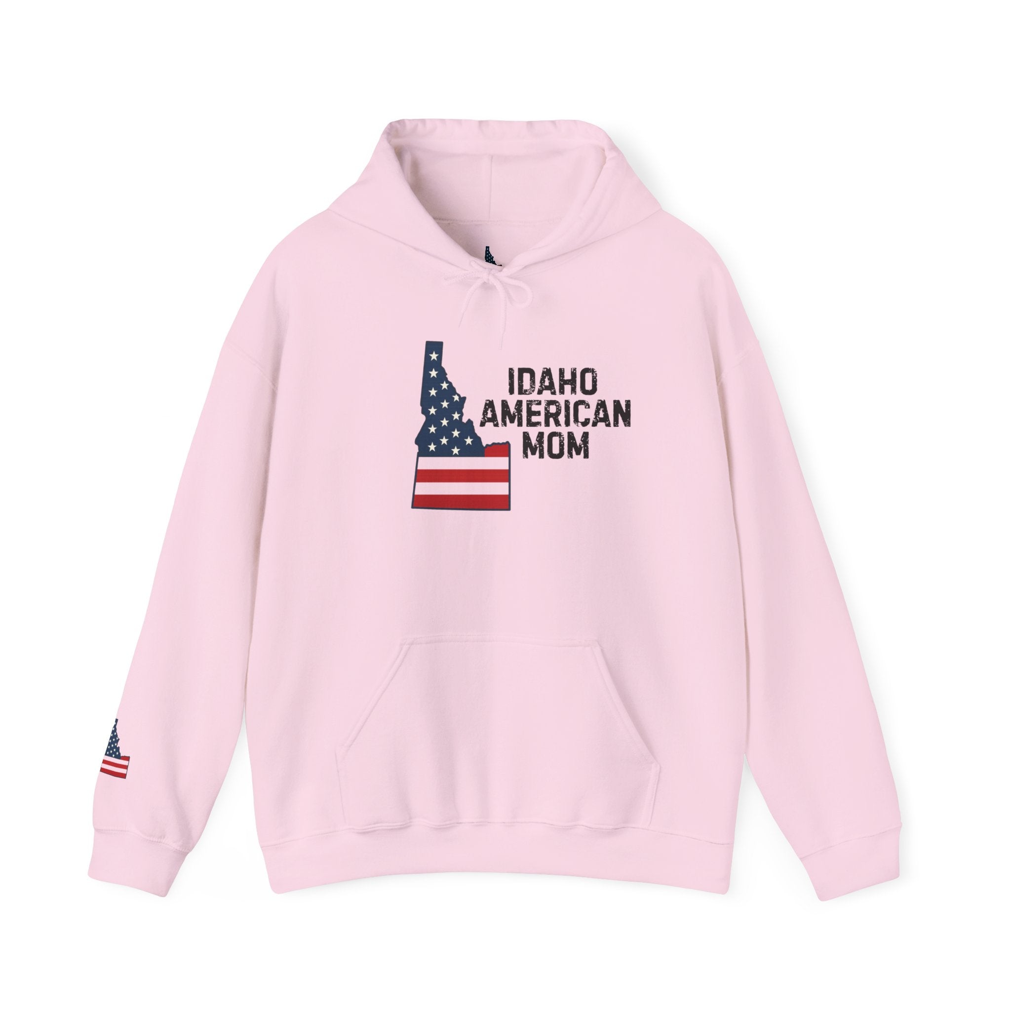Idaho American Mom Hoodie with Sleeve Logo