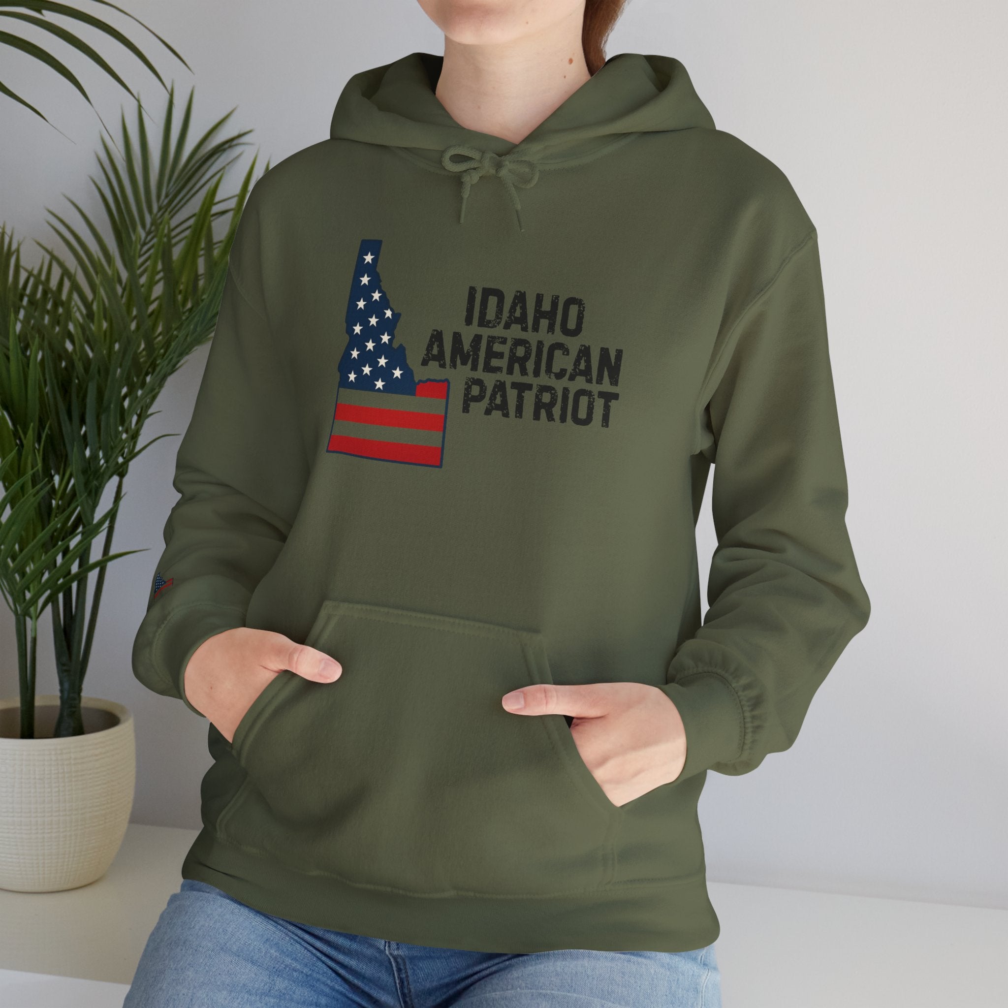 'Idaho American Patriot' Hoodie with Sleeve Logo