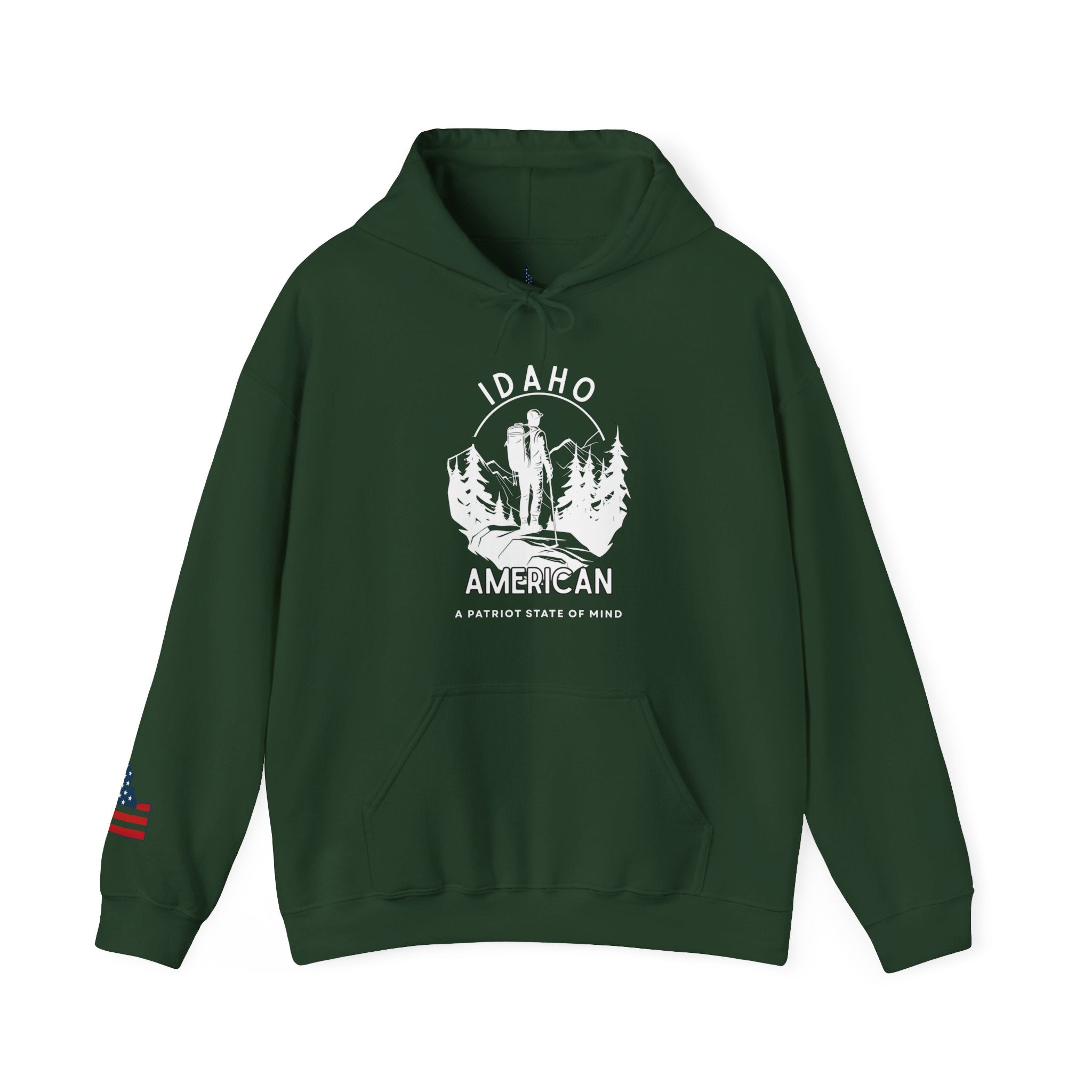 'Idaho American Patriot State of Mind' Hoodie with Sleeve Logo