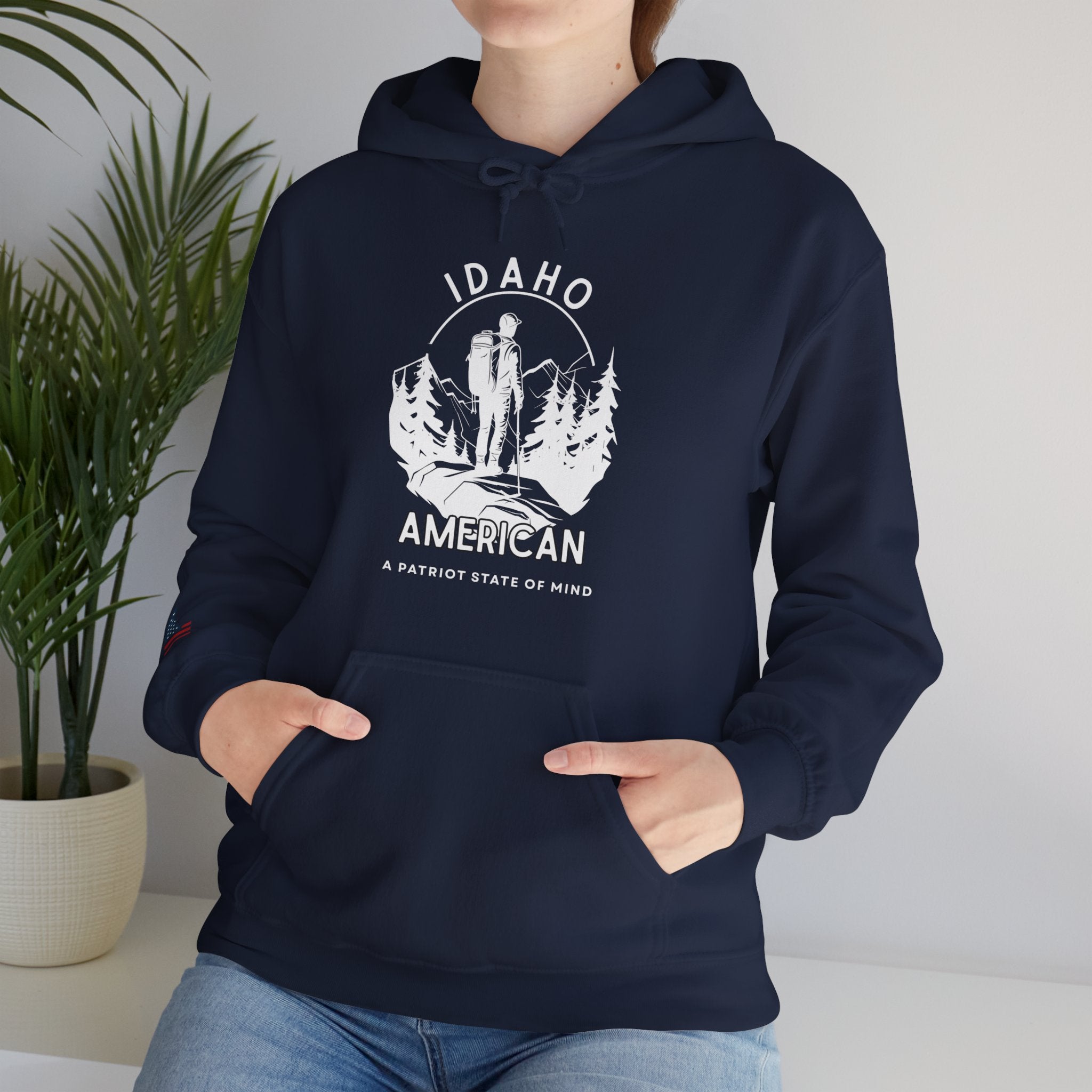 'Idaho American Patriot State of Mind' Hoodie with Sleeve Logo