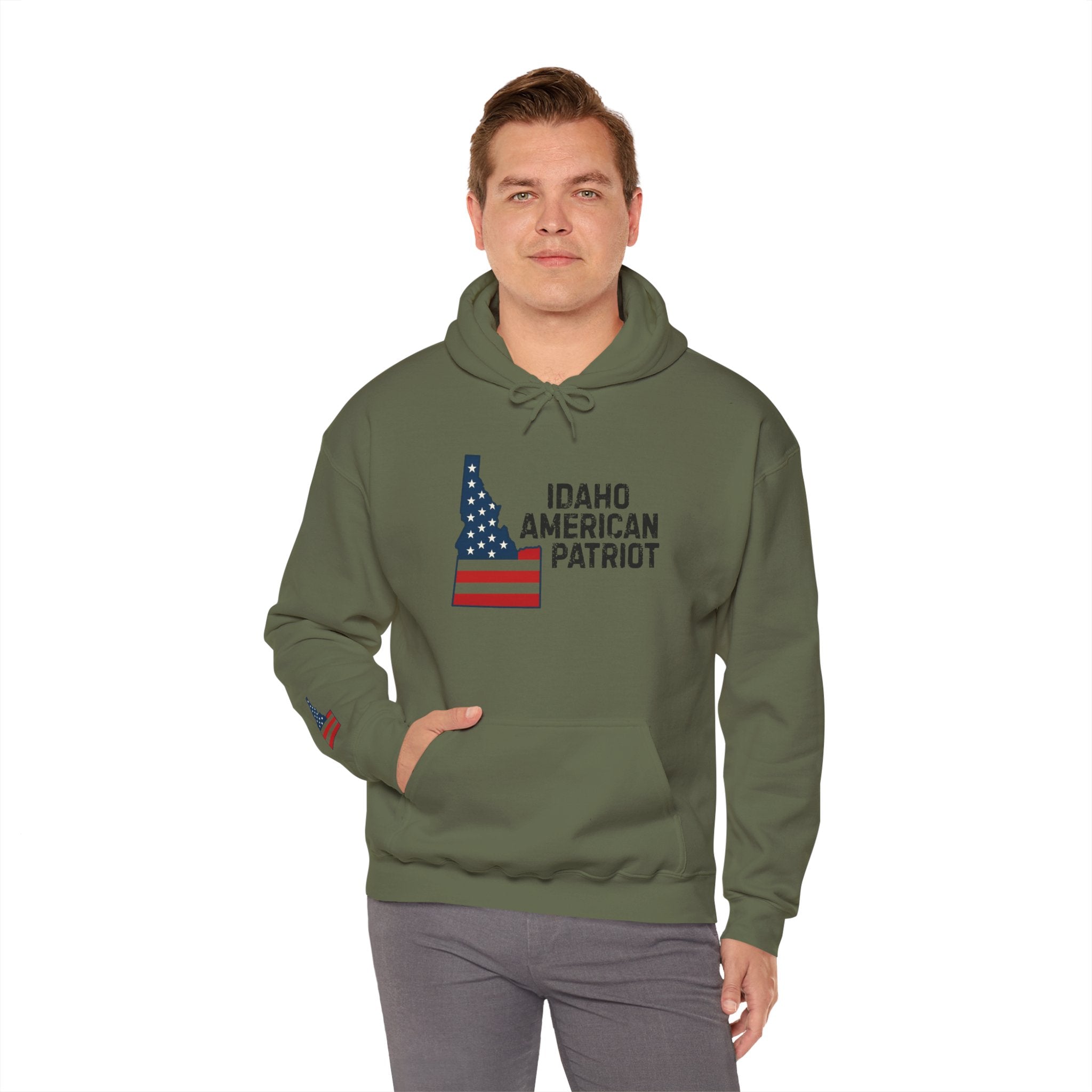 'Idaho American Patriot' Hoodie with Sleeve Logo
