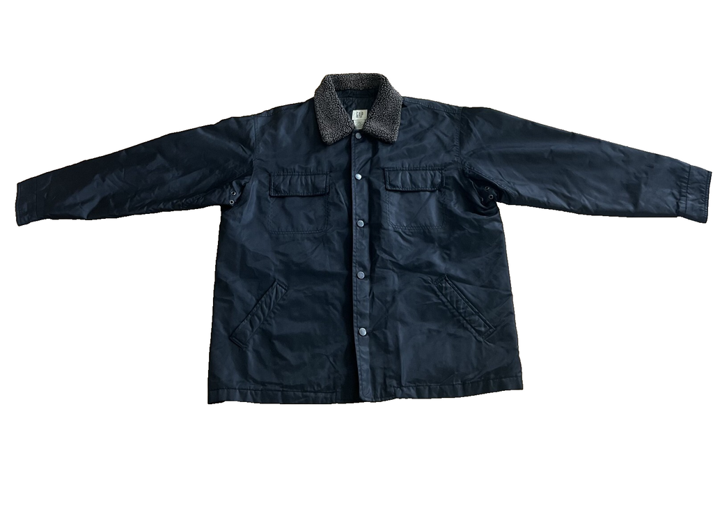 Vintage GAP Men's Utility Jacket Size Large Black Lined Button Deep Pile Collar