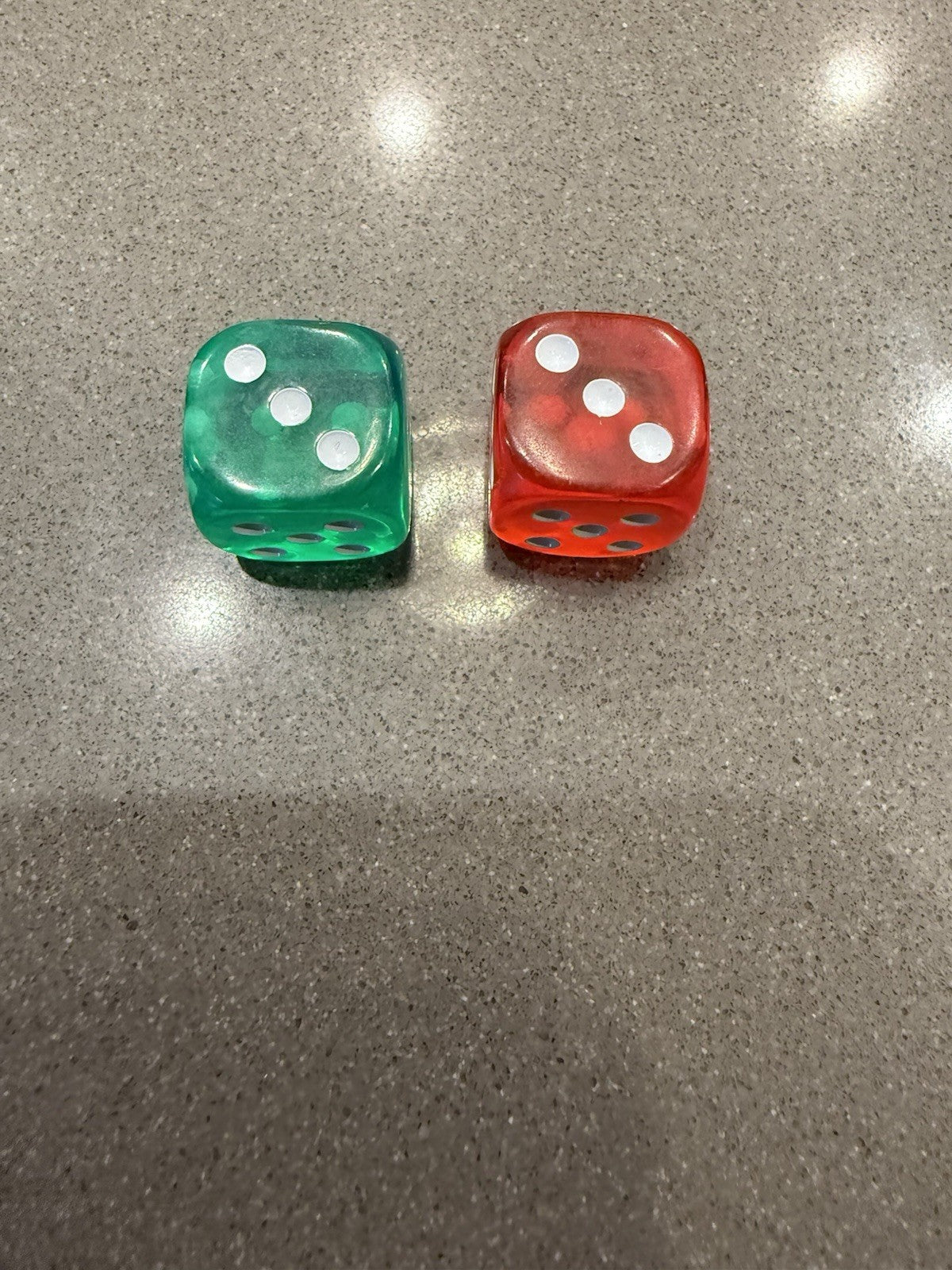Vintage Red And Green Dice Rounded Corners With Print Error On Red Dice