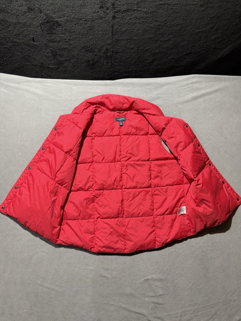 Lands End Puffer Vest Womens L 14-16 Red Goose Down Blend Front Pockets
