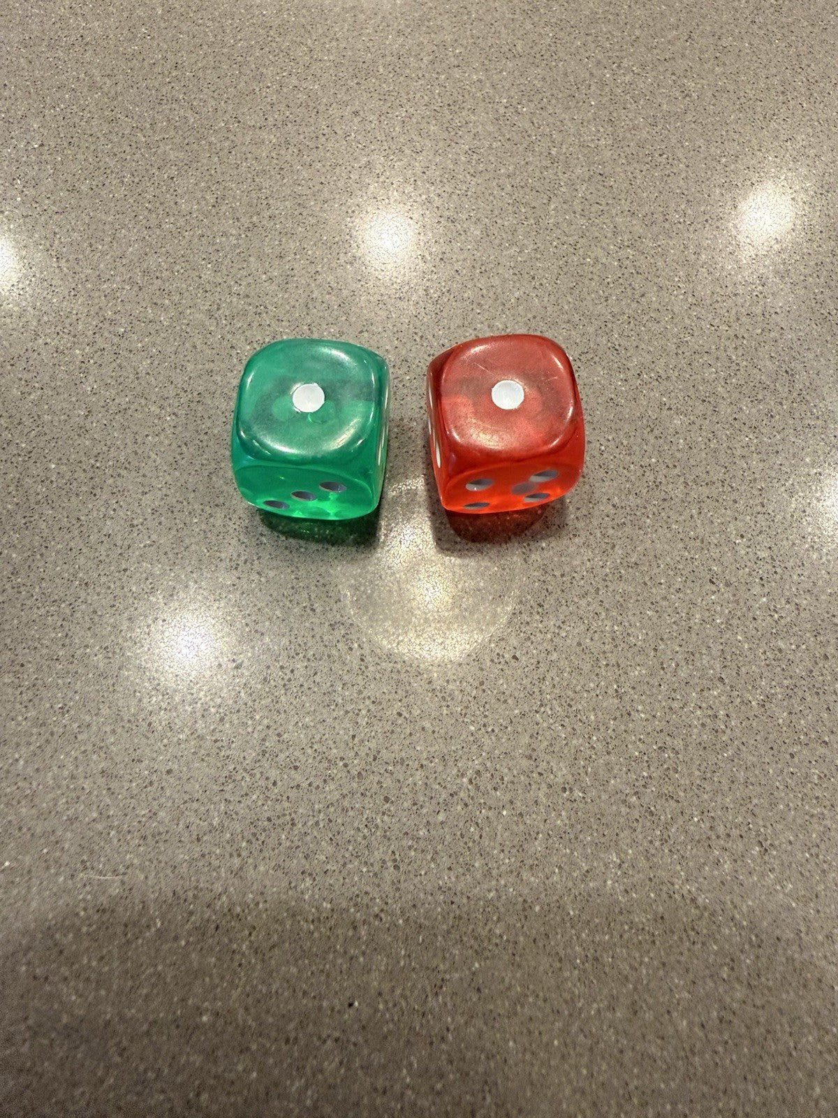 Vintage Red And Green Dice Rounded Corners With Print Error On Red Dice