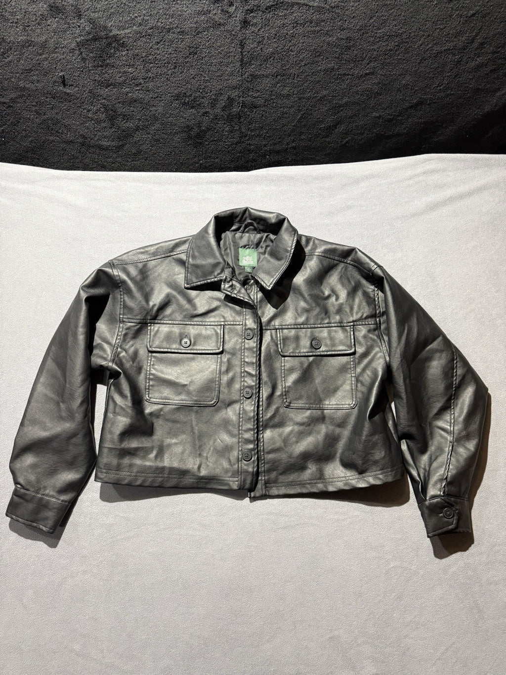 Wild Fable Women's Bougie Black Cropped Faux Leather Jacket Medium