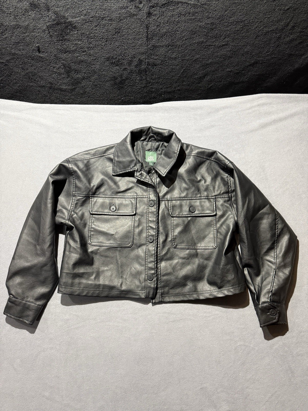 Wild Fable Women's Bougie Black Cropped Faux Leather Jacket Medium