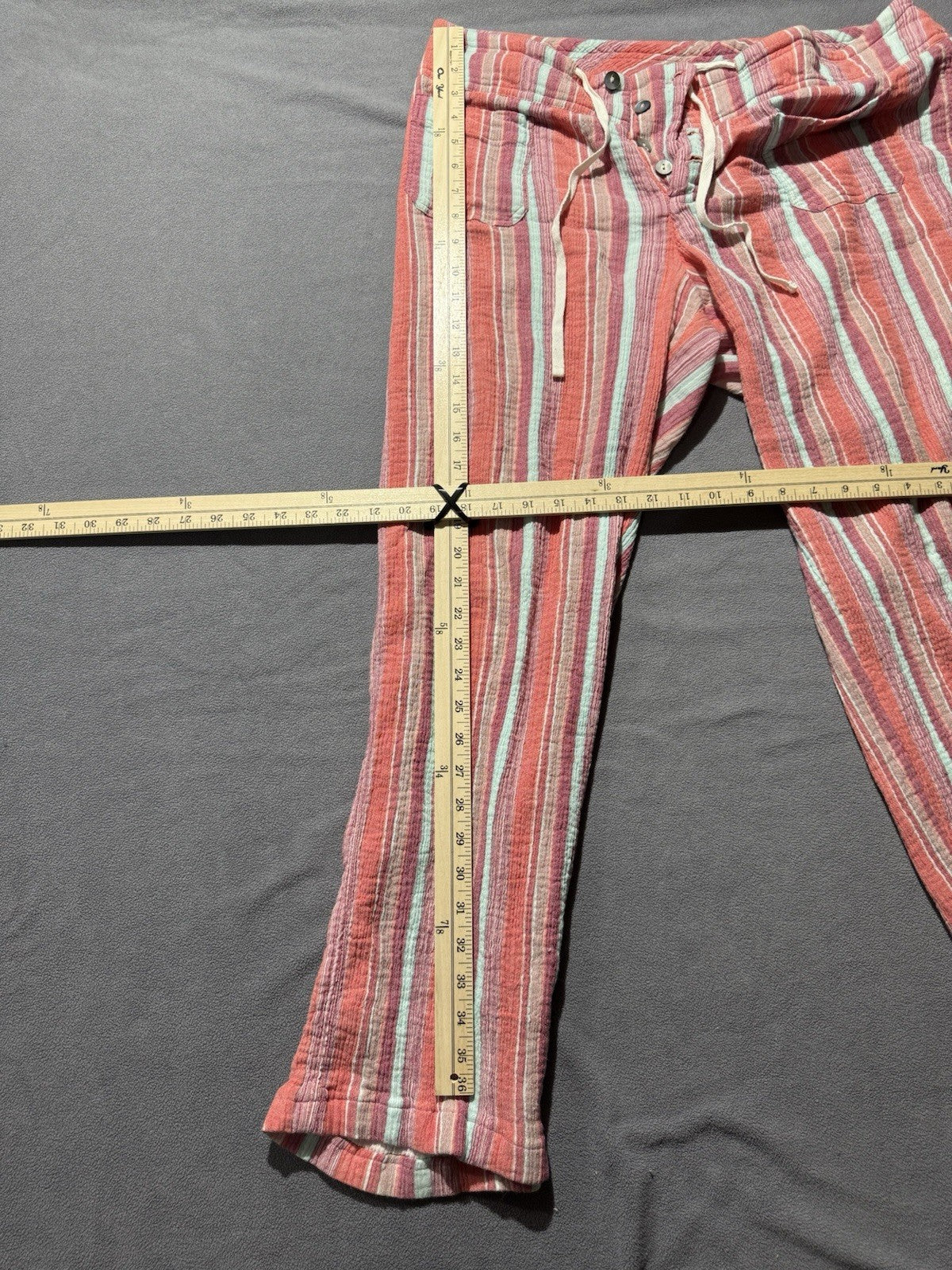 Sundance Pants Womens L Coral Striped Cotton Drawstring Wide Leg Boho Beach