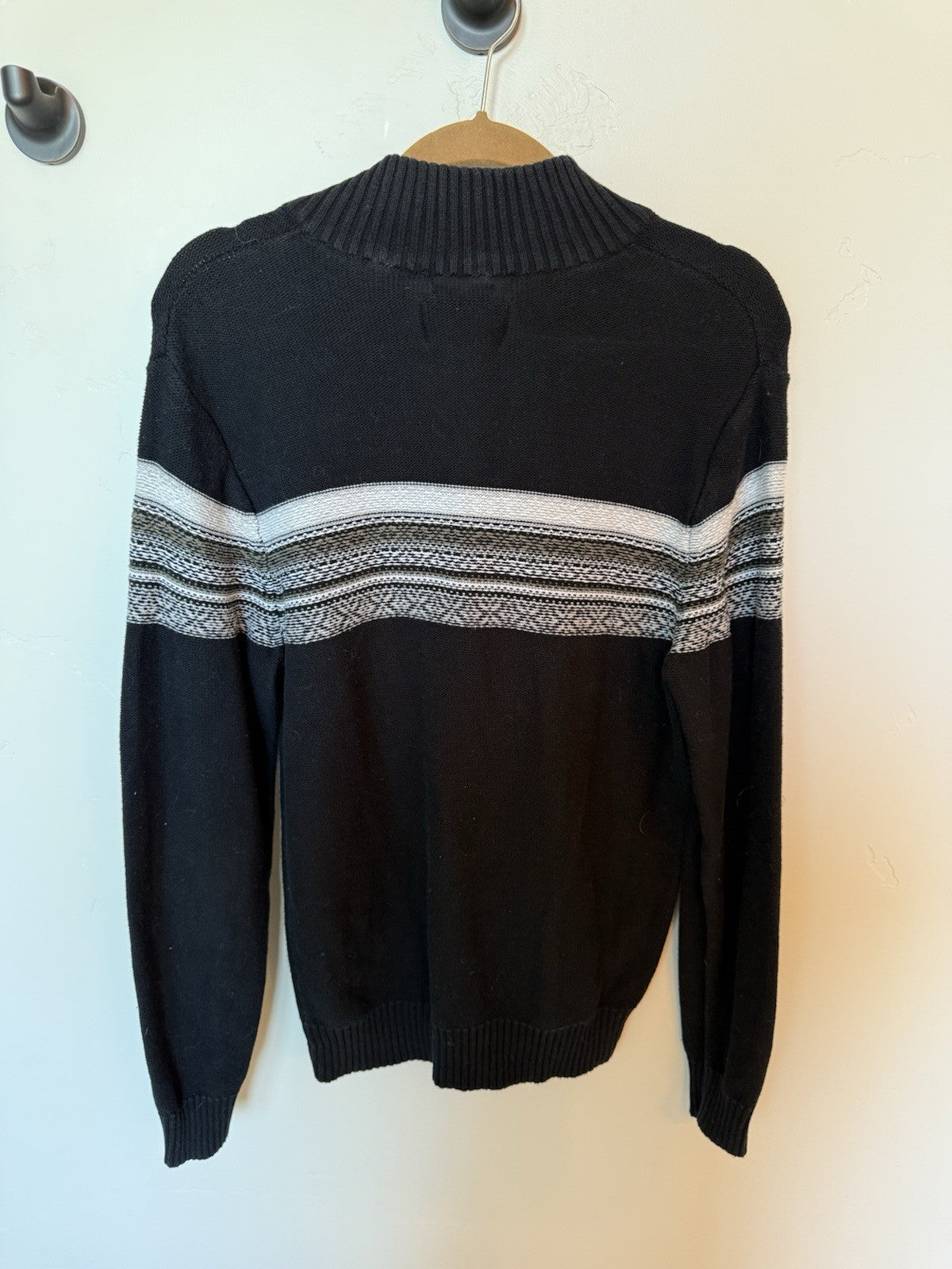 American Rag Sweater Mens Medium Black With Stripes 1/4 Zip Long Sleeve