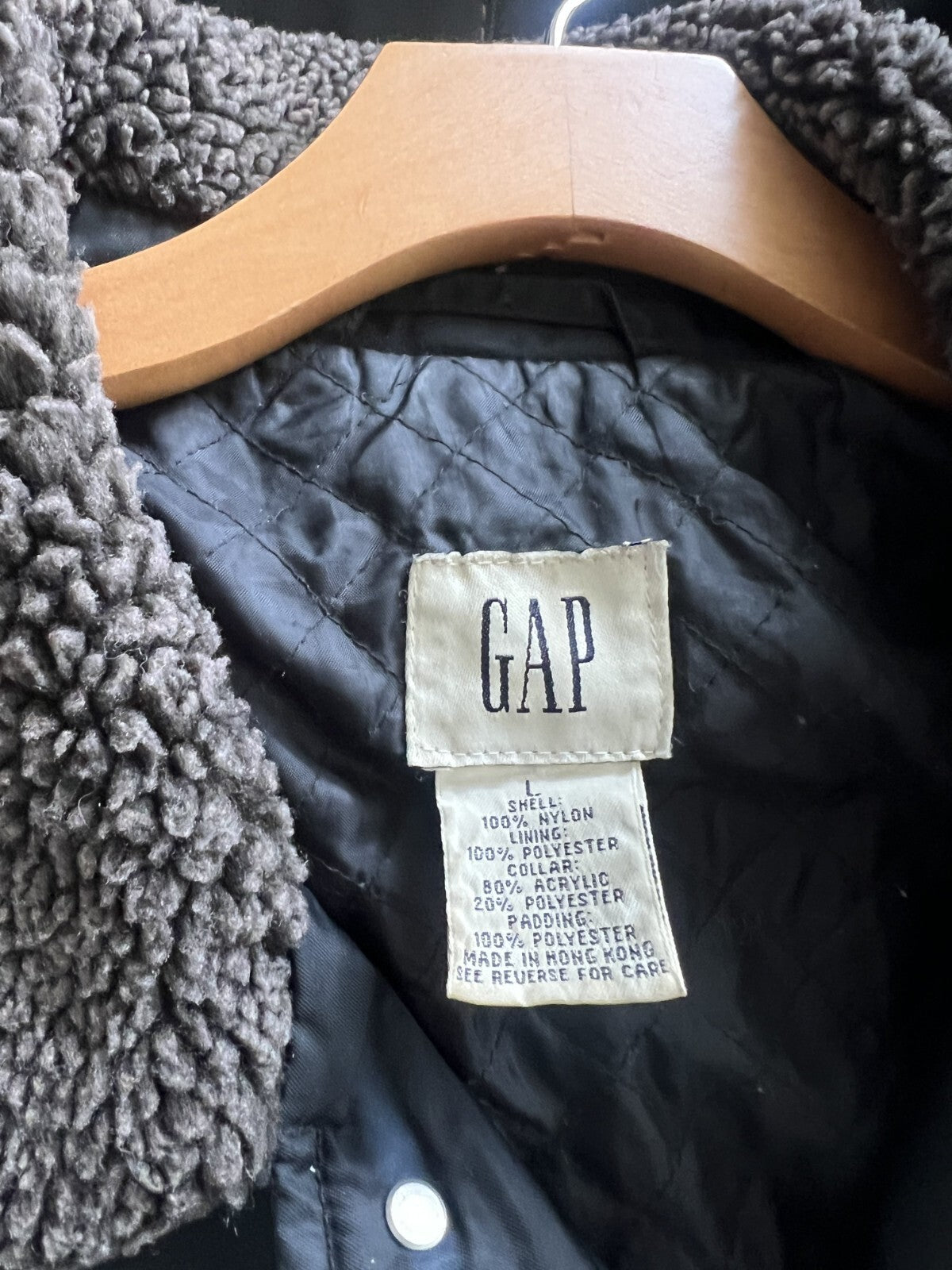 Vintage GAP Men's Utility Jacket Size Large Black Lined Button Deep Pile Collar