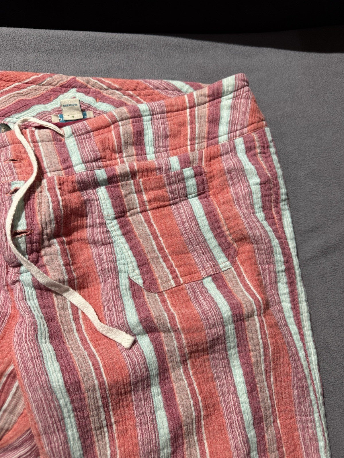 Sundance Pants Womens L Coral Striped Cotton Drawstring Wide Leg Boho Beach