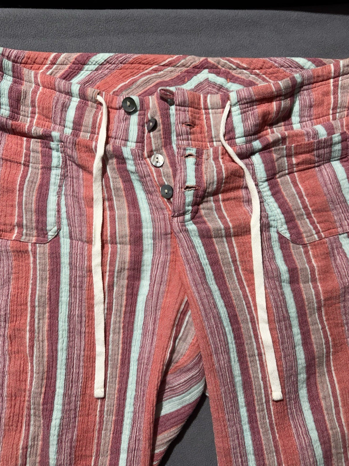 Sundance Pants Womens L Coral Striped Cotton Drawstring Wide Leg Boho Beach