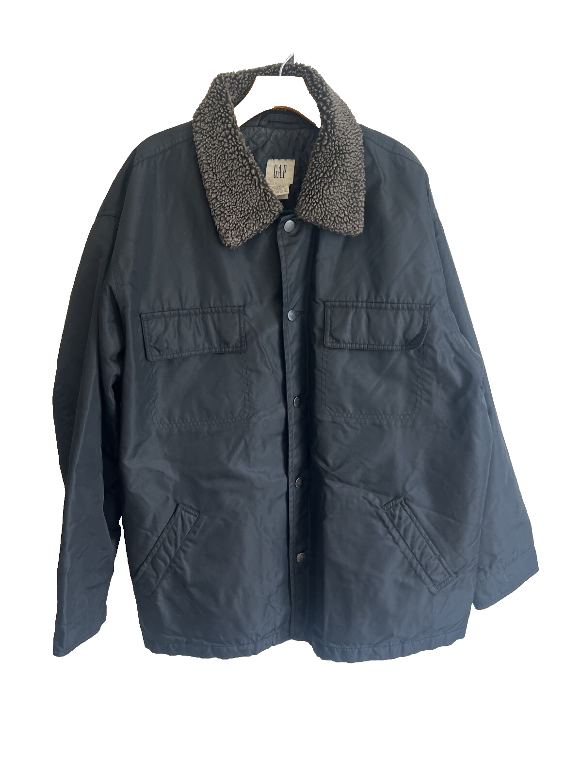 Vintage GAP Men's Utility Jacket Size Large Black Lined Button Deep Pile Collar