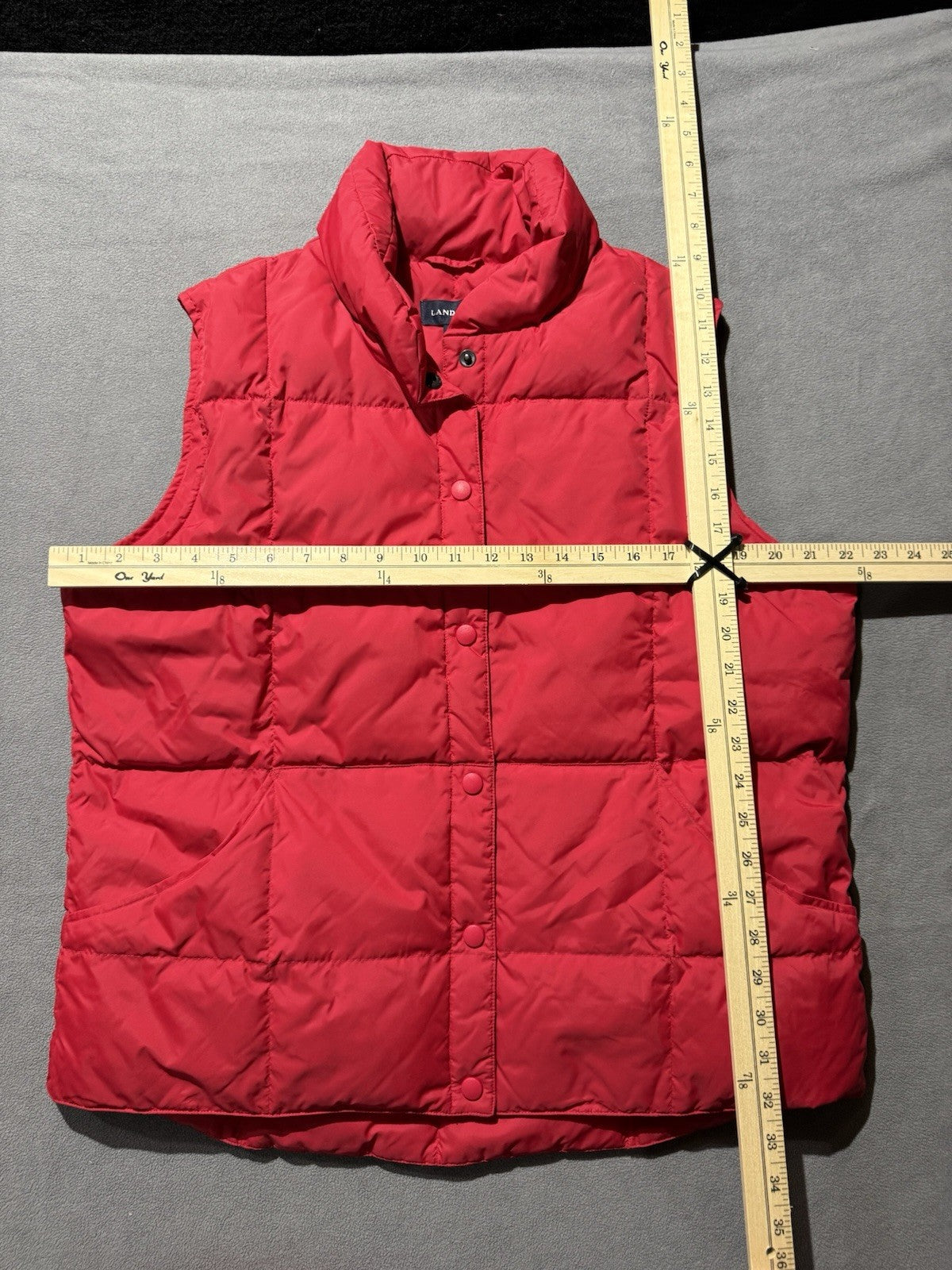 Lands End Puffer Vest Womens L 14-16 Red Goose Down Blend Front Pockets