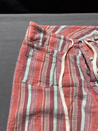 Sundance Pants Womens L Coral Striped Cotton Drawstring Wide Leg Boho Beach