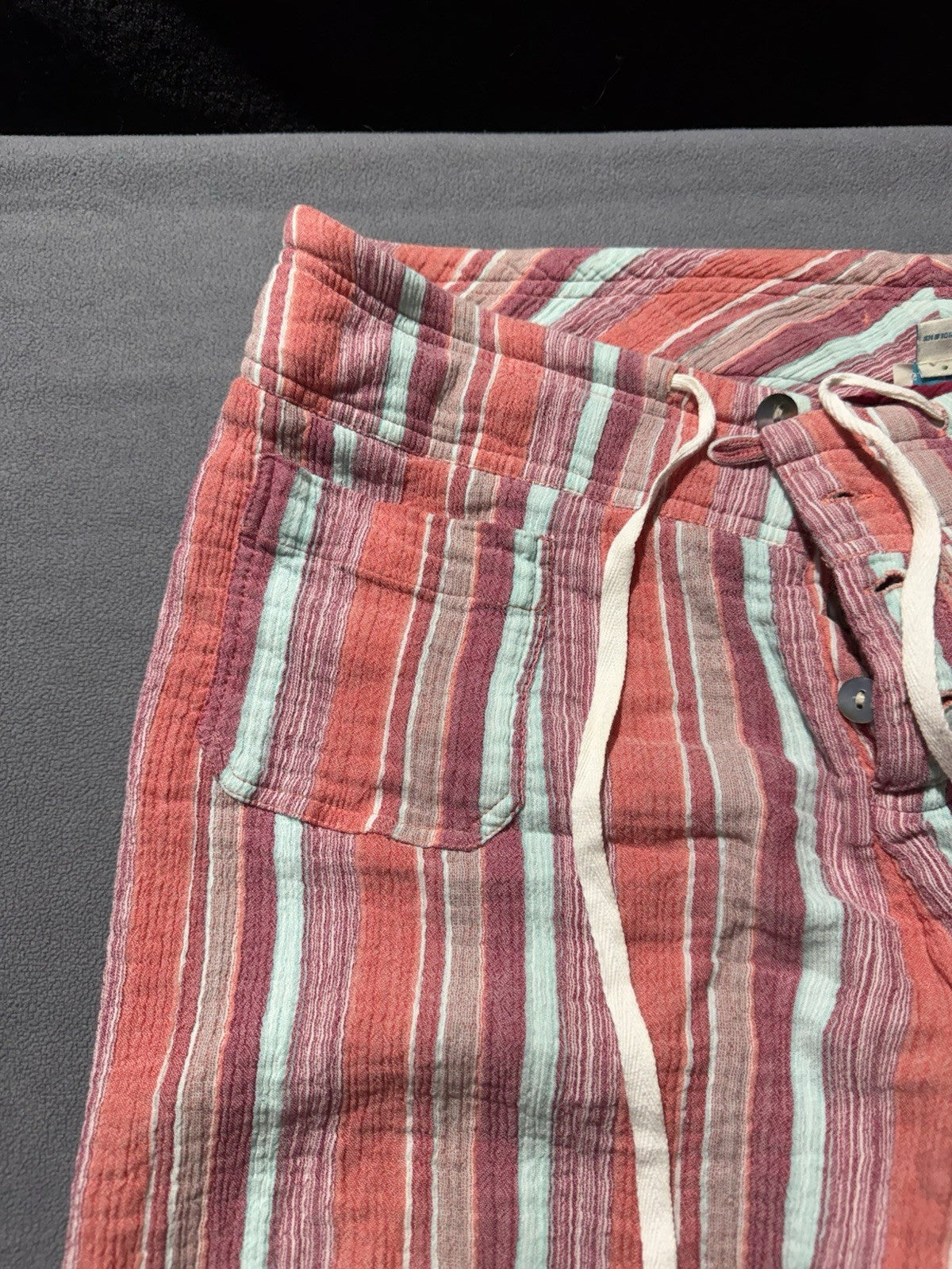 Sundance Pants Womens L Coral Striped Cotton Drawstring Wide Leg Boho Beach
