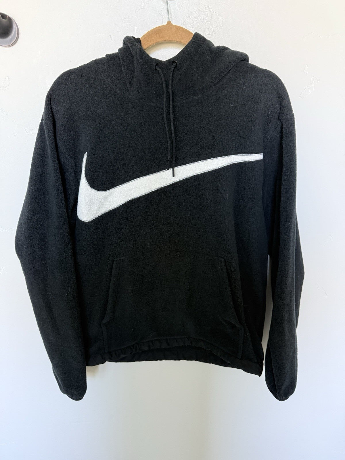 Nike large swoosh black and white fleece hoodie size small