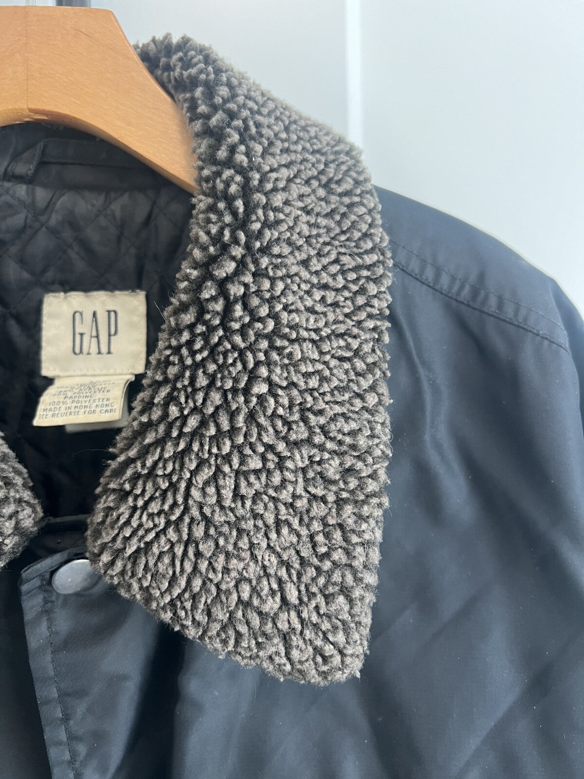 Vintage GAP Men's Utility Jacket Size Large Black Lined Button Deep Pile Collar