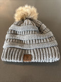 C.C Exclusive Womens Gray Knit Beanie Faux Fur Pom Warm & Soft
