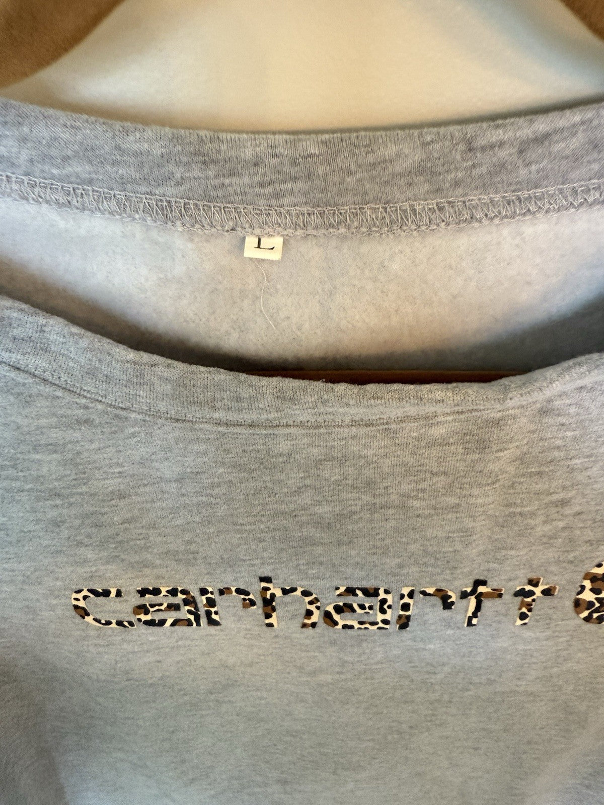 Rare Carhartt Women's Gray Large Sweatshirt Animal Print And Sleeve Letters Logo