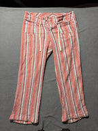 Sundance Pants Womens L Coral Striped Cotton Drawstring Wide Leg Boho Beach