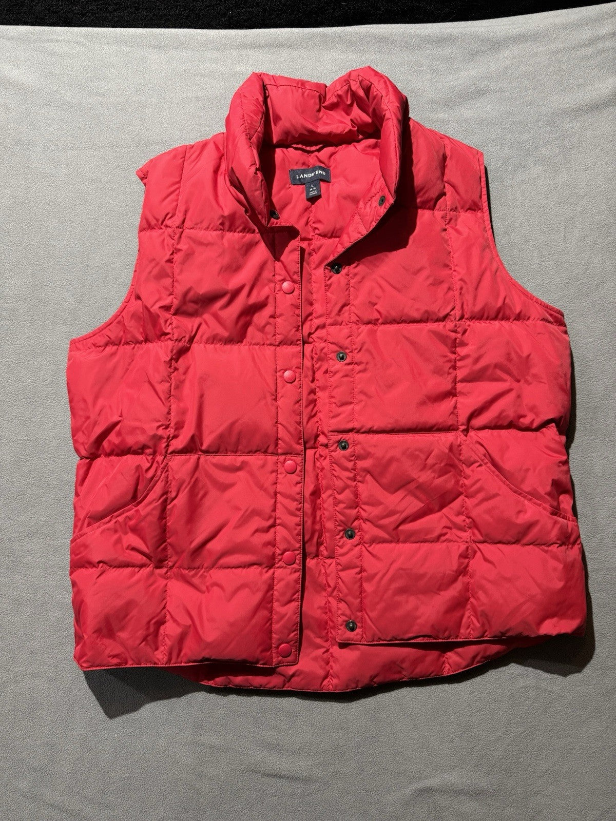 Lands End Puffer Vest Womens L 14-16 Red Goose Down Blend Front Pockets