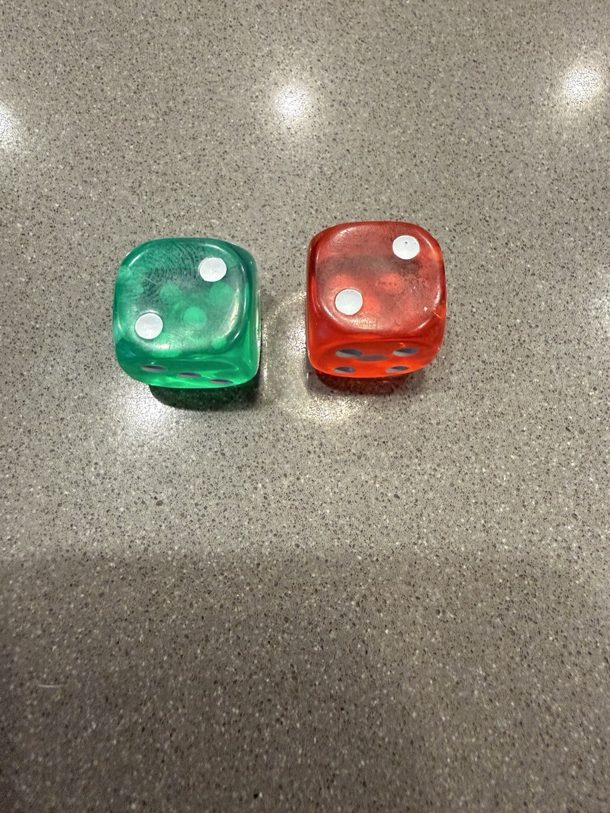 Vintage Red And Green Dice Rounded Corners With Print Error On Red Dice