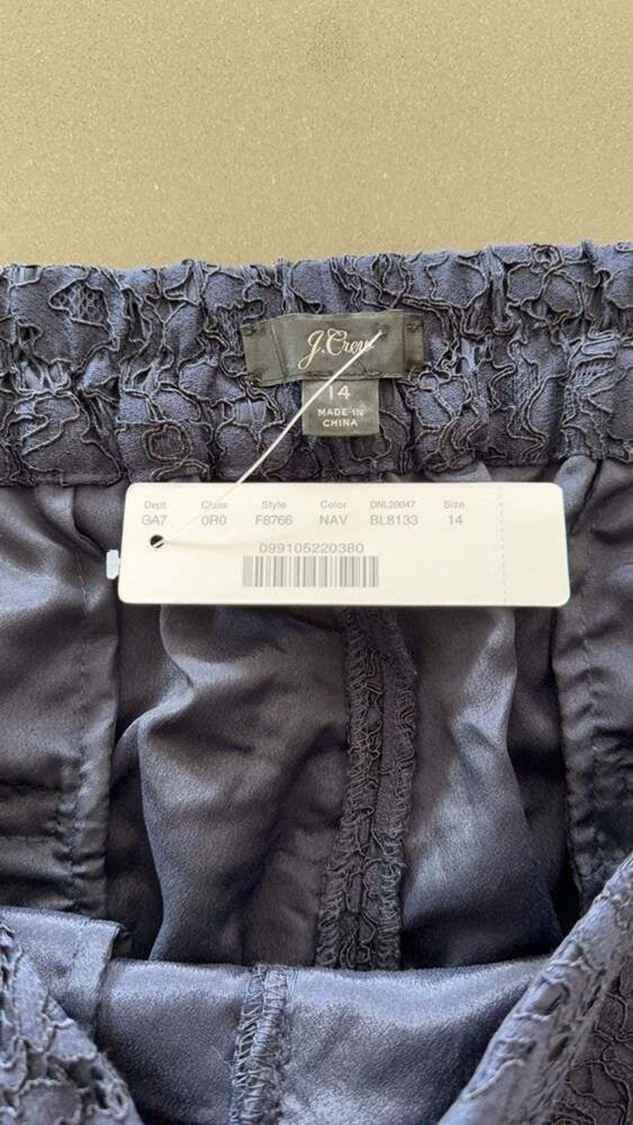 J. Crew Navy Floral Lace Pull On Pants Size 14