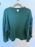 A NEW DAY Green Long Ruffle Trim Sleeves Crewneck Sweater, Size Large