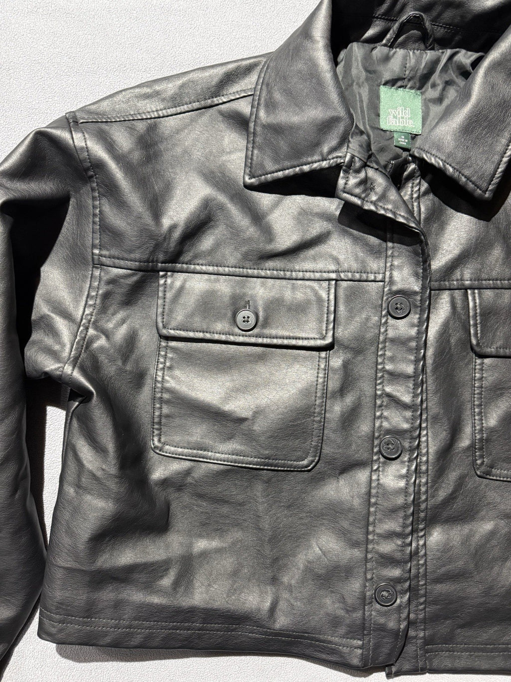 Wild Fable Women's Bougie Black Cropped Faux Leather Jacket Medium
