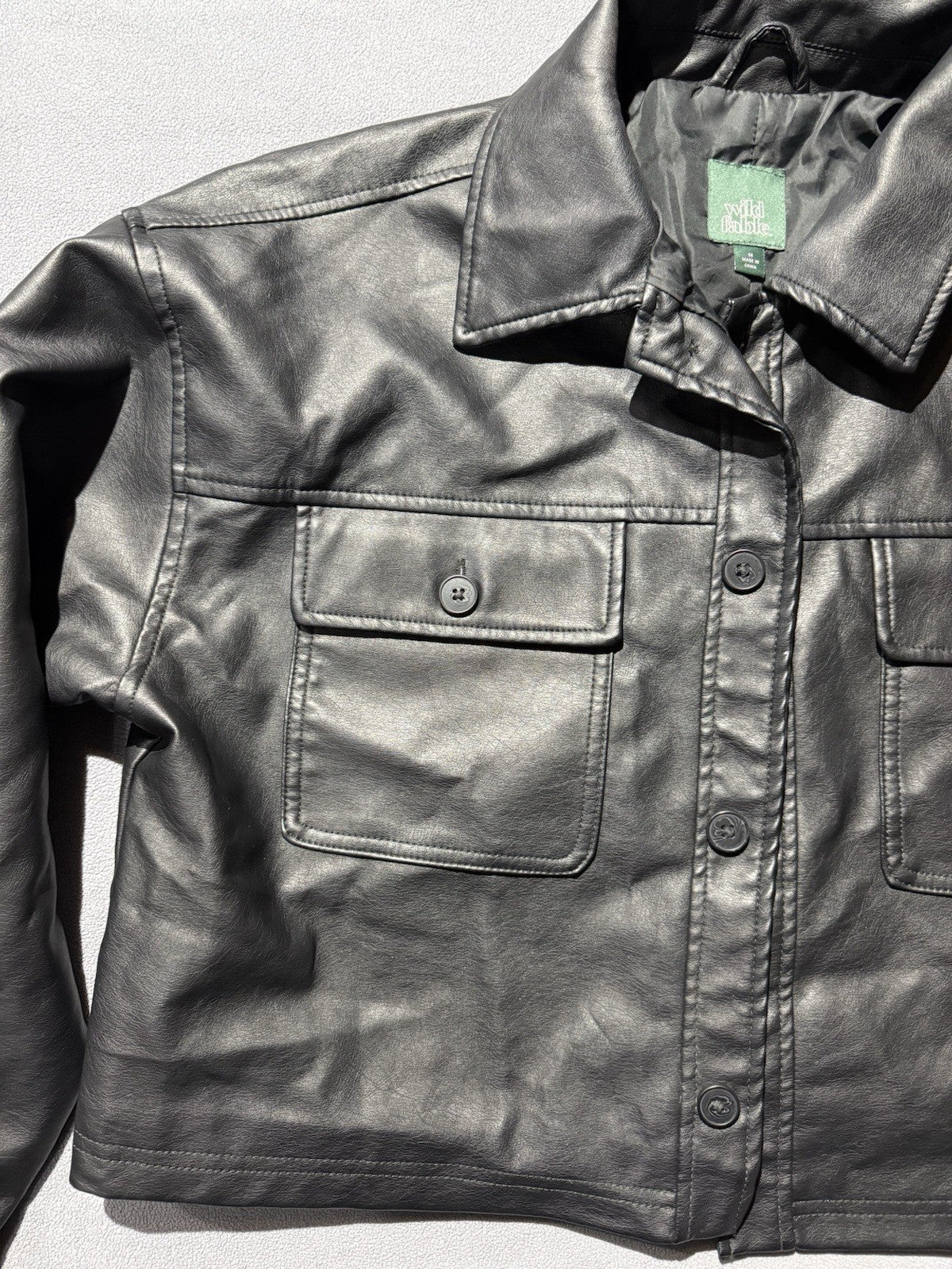 Wild Fable Women's Bougie Black Cropped Faux Leather Jacket Medium