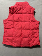 Lands End Puffer Vest Womens L 14-16 Red Goose Down Blend Front Pockets