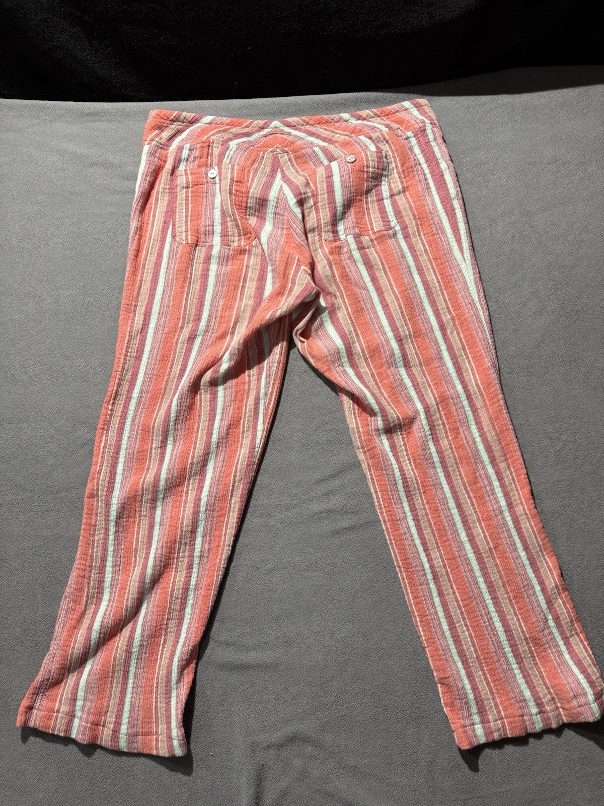 Sundance Pants Womens L Coral Striped Cotton Drawstring Wide Leg Boho Beach