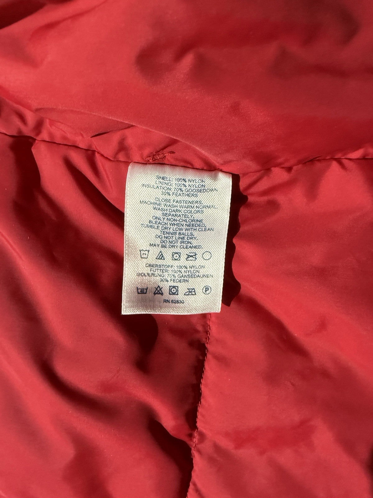 Lands End Puffer Vest Womens L 14-16 Red Goose Down Blend Front Pockets