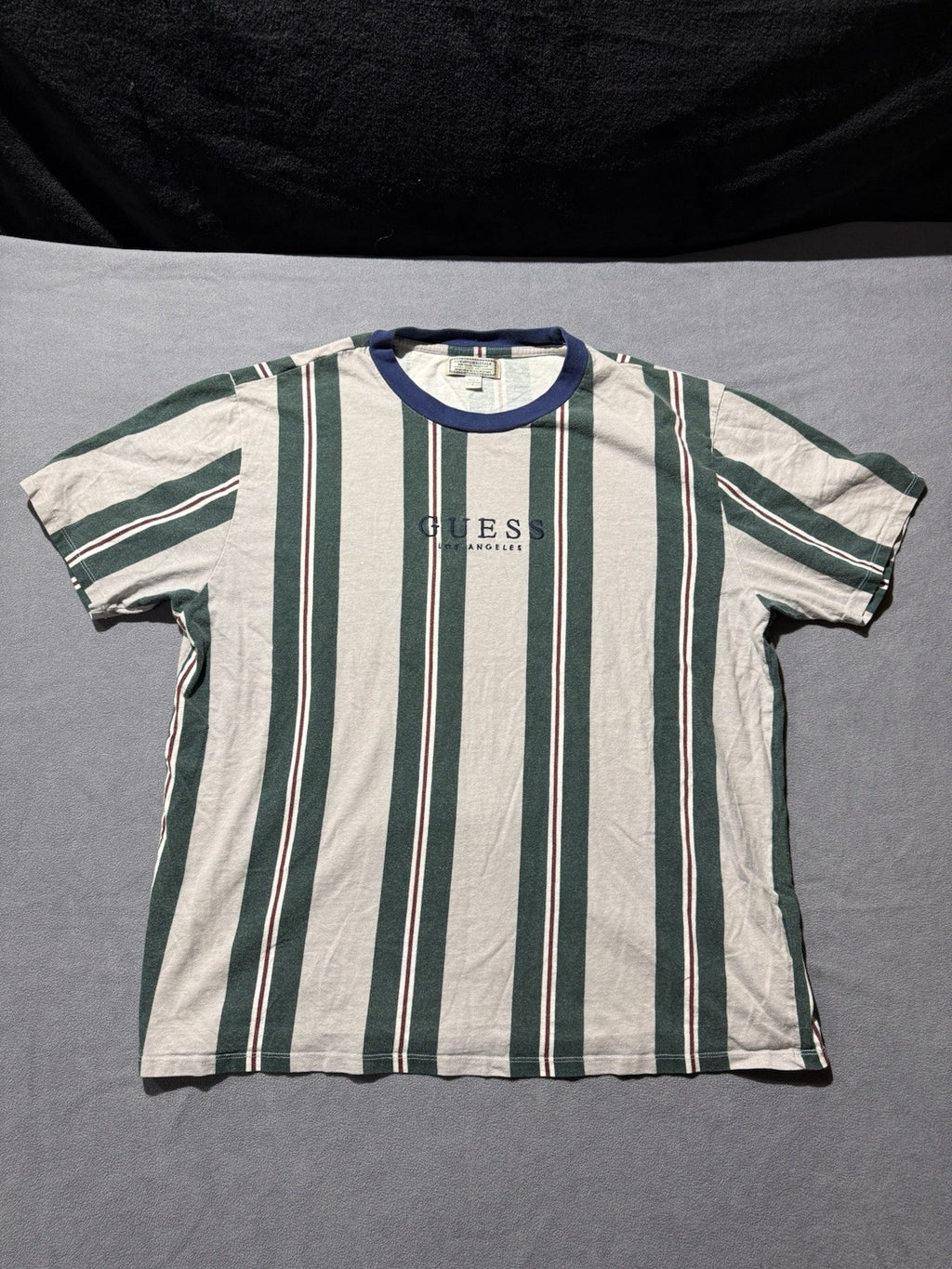 Guess Los Angeles Shirt Mens L White Green Maroon Striped Vintage Embroidered