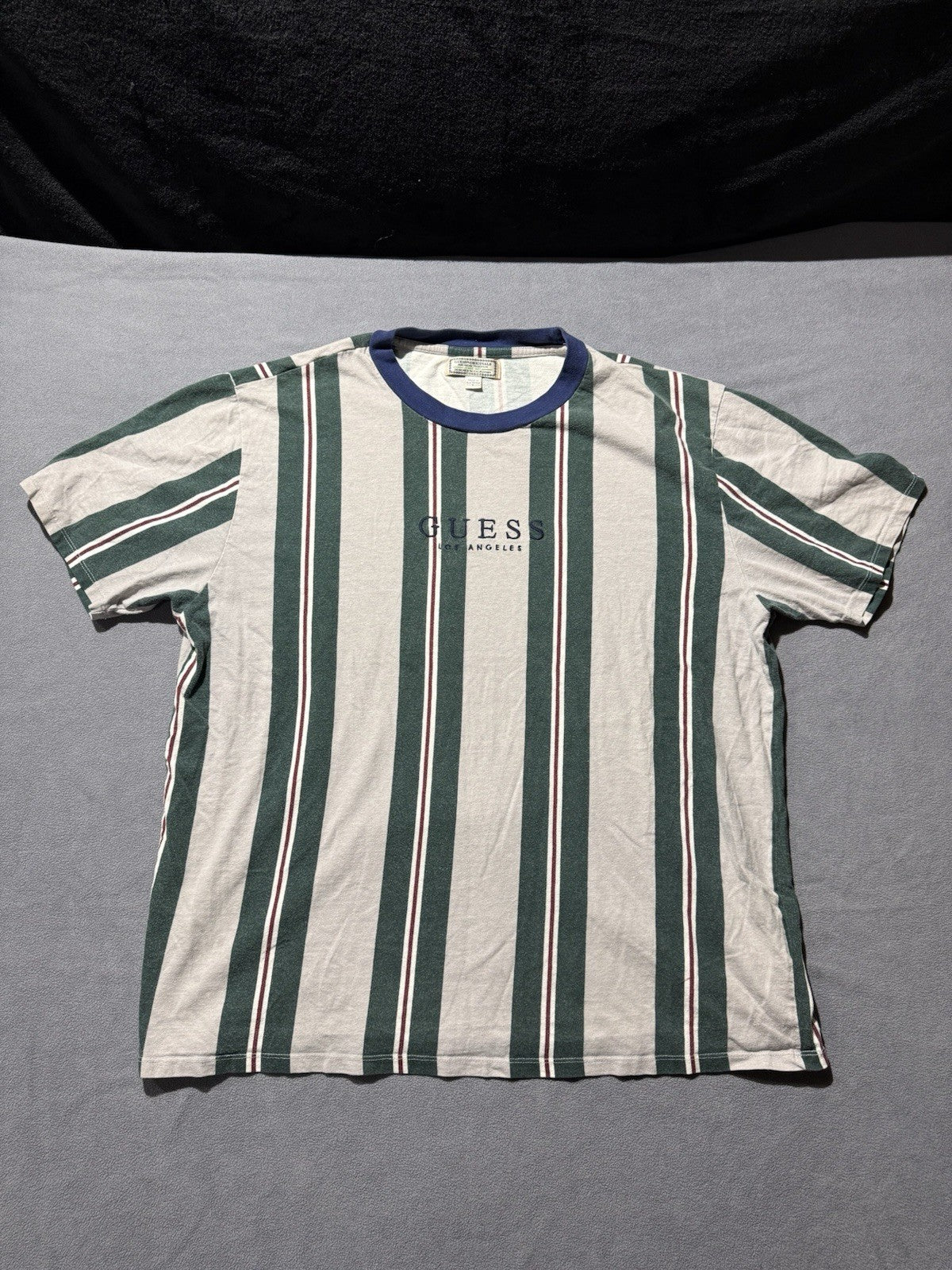 Guess Los Angeles Shirt Mens L White Green Maroon Striped Vintage Embroidered