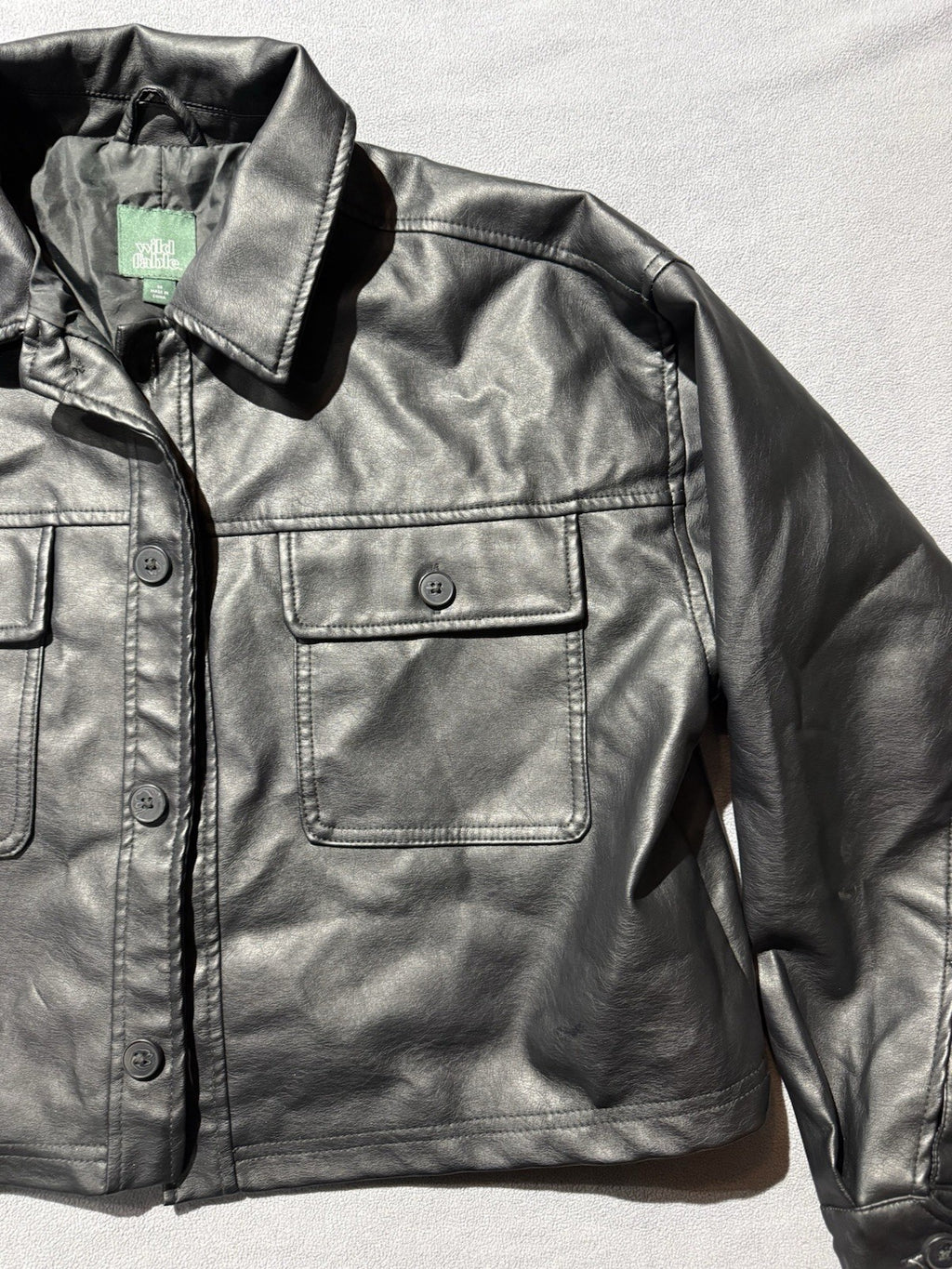Wild Fable Women's Bougie Black Cropped Faux Leather Jacket Medium