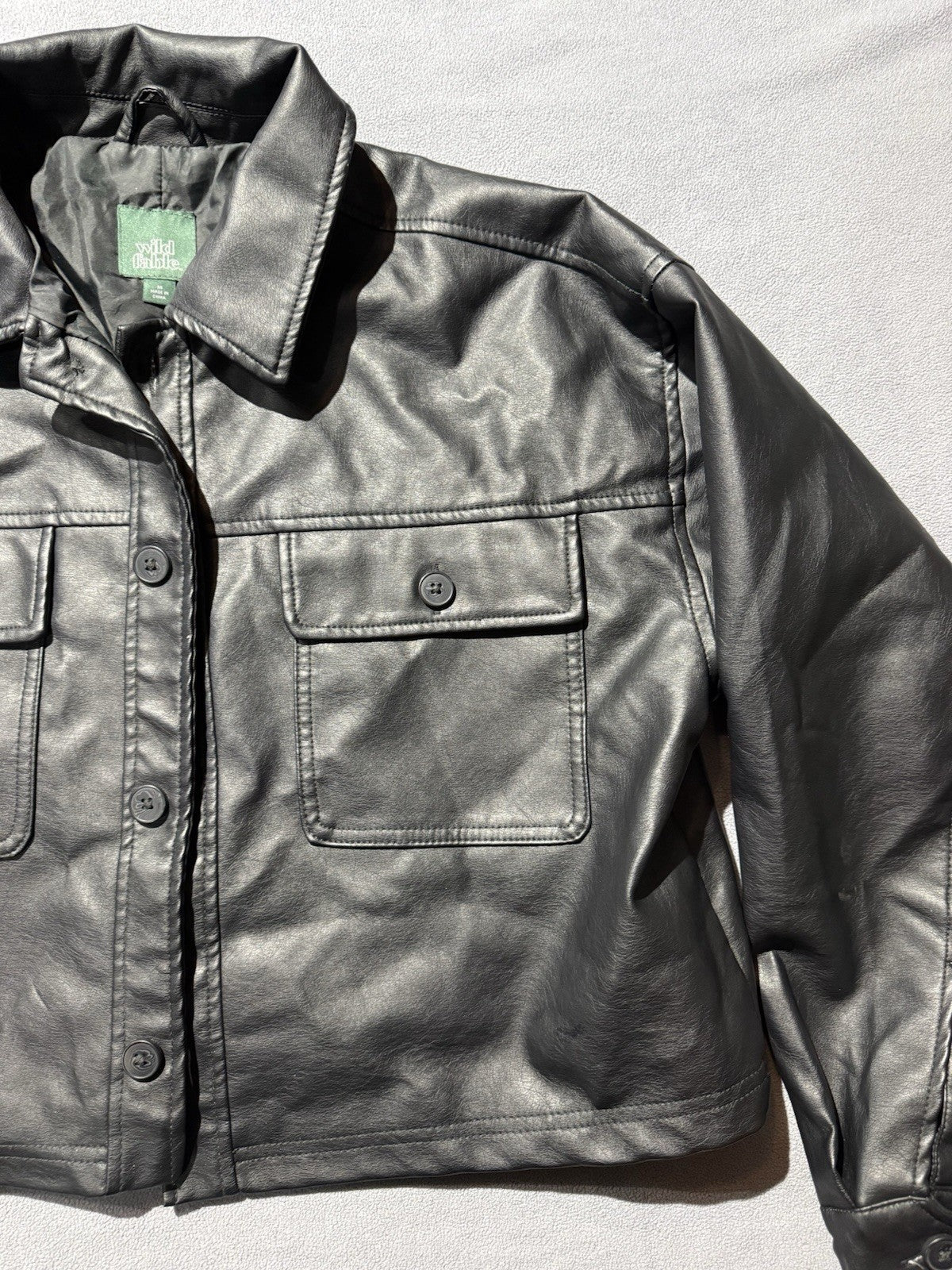 Wild Fable Women's Bougie Black Cropped Faux Leather Jacket Medium