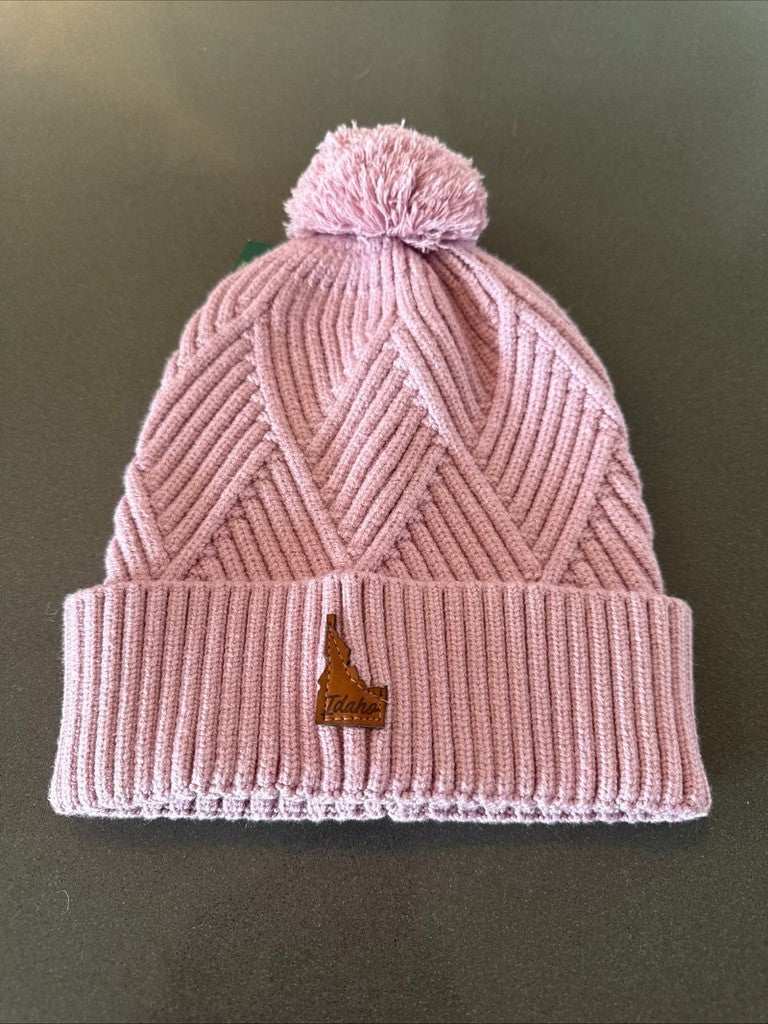 Legacy Beanie Hat Cable Knit IDAHO Rose Pom-pom One Size