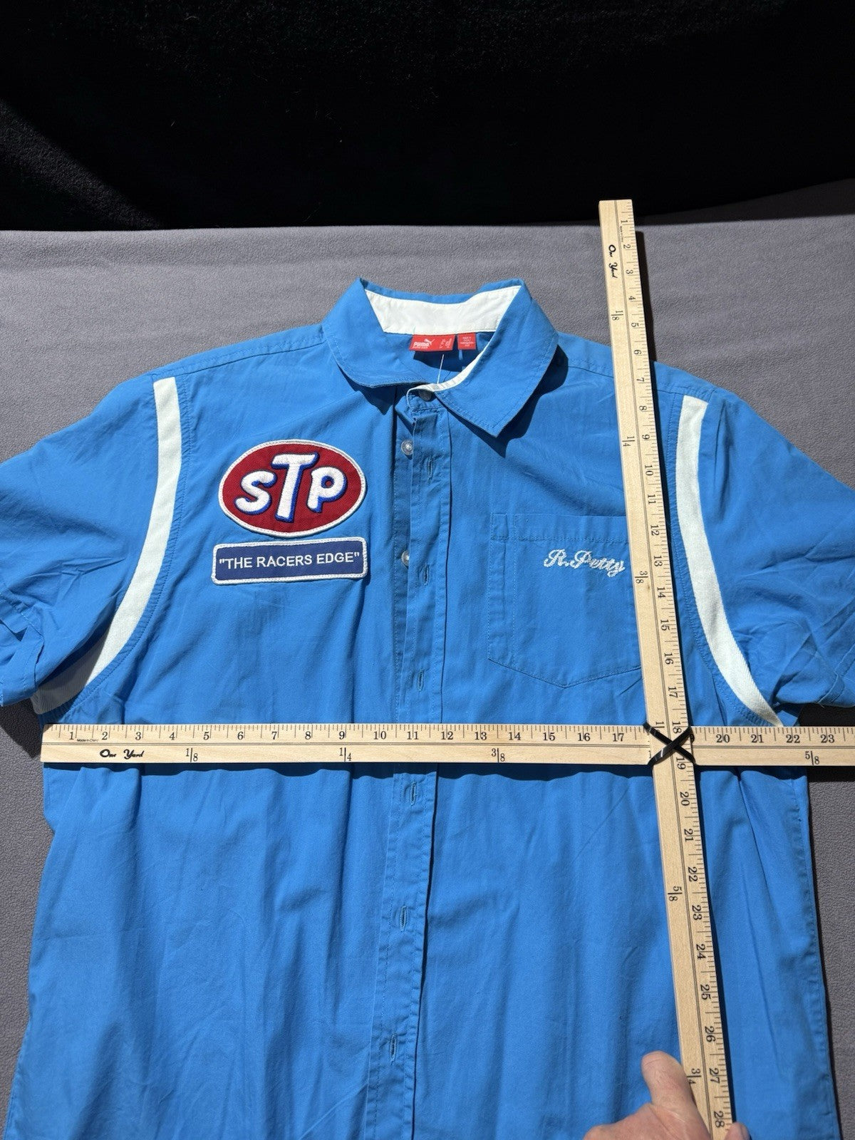 Richard Petty STP Racers Edge Short Sleeve Buttoned Down Shirt XL Dresden Blue