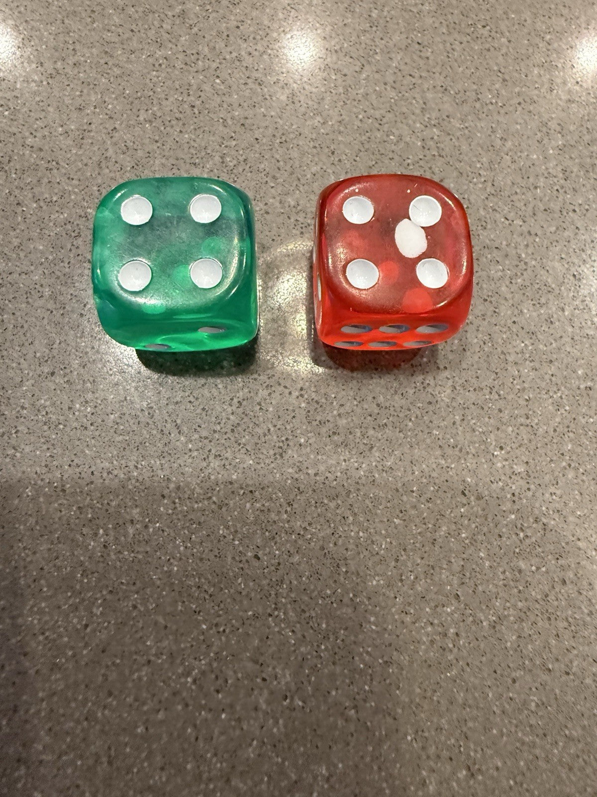 Vintage Red And Green Dice Rounded Corners With Print Error On Red Dice