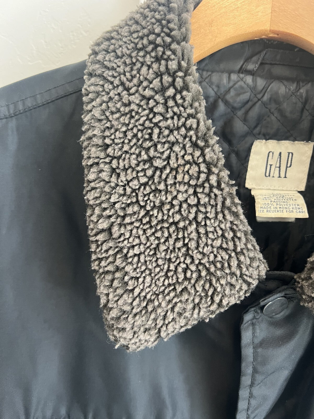 Vintage GAP Men's Utility Jacket Size Large Black Lined Button Deep Pile Collar